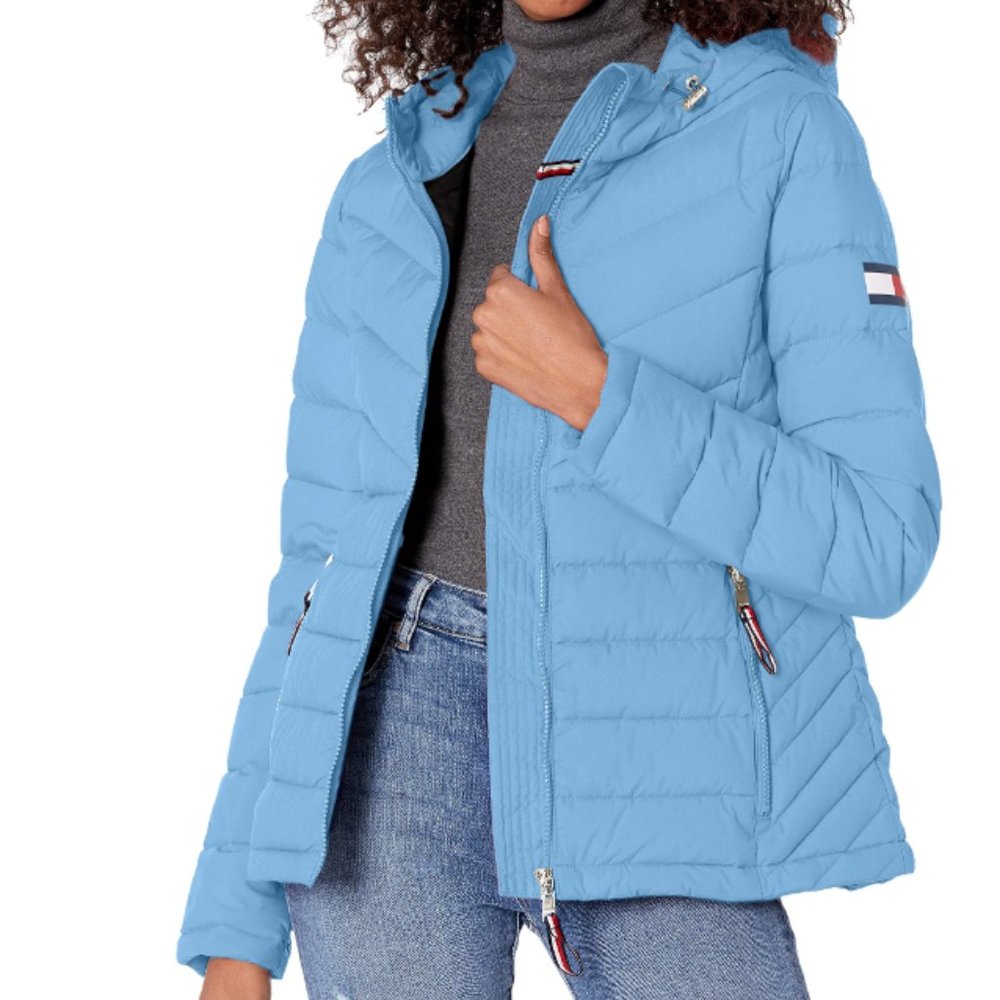 Tommy Hilfiger Women's Stretch Packable Puffer Coat In Placid Blue